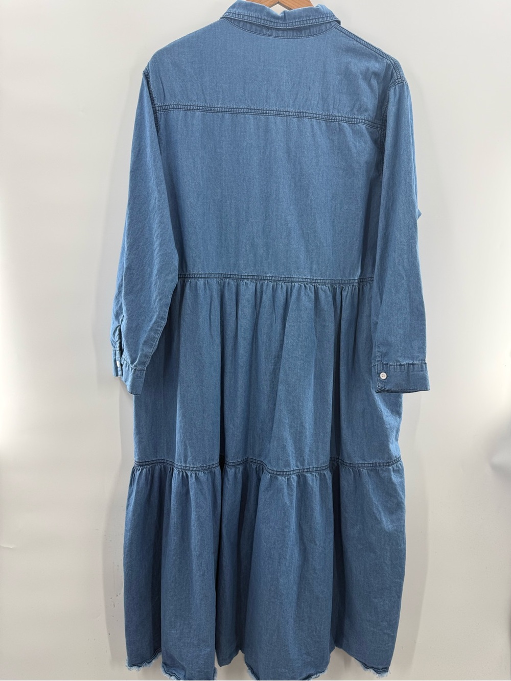Blakeley Jessie Tiered Chambray Long Sleeve Midi Dress Boho Western Size 1X - Picture 7 of 9